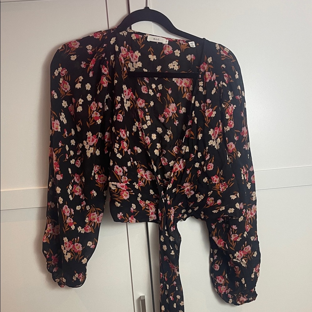 A.L.C. Black Floral Top 100% Silk